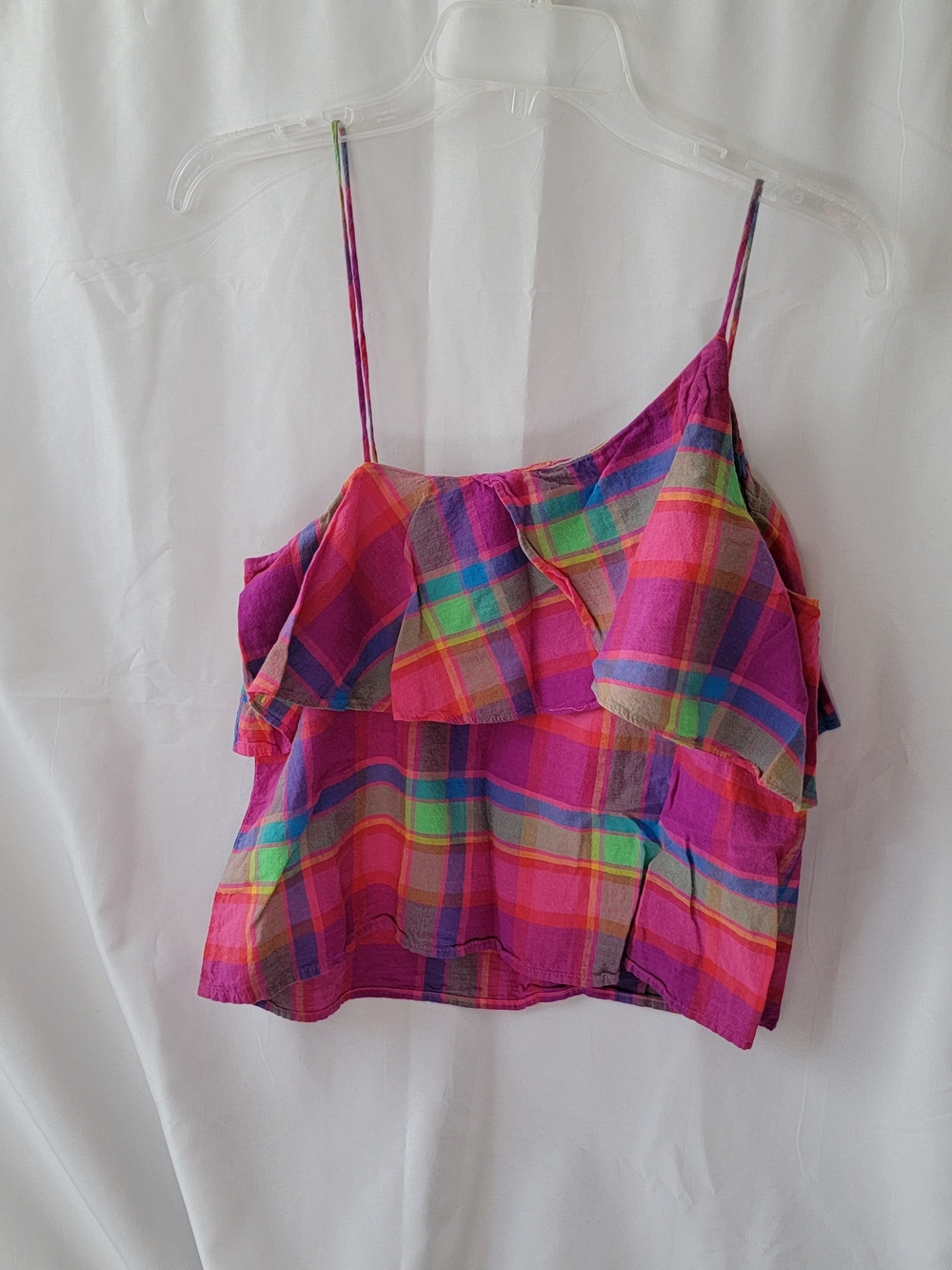 Colorful Plaid Ruffle Asymmetrical Cami Top - Picture 3 of 5
